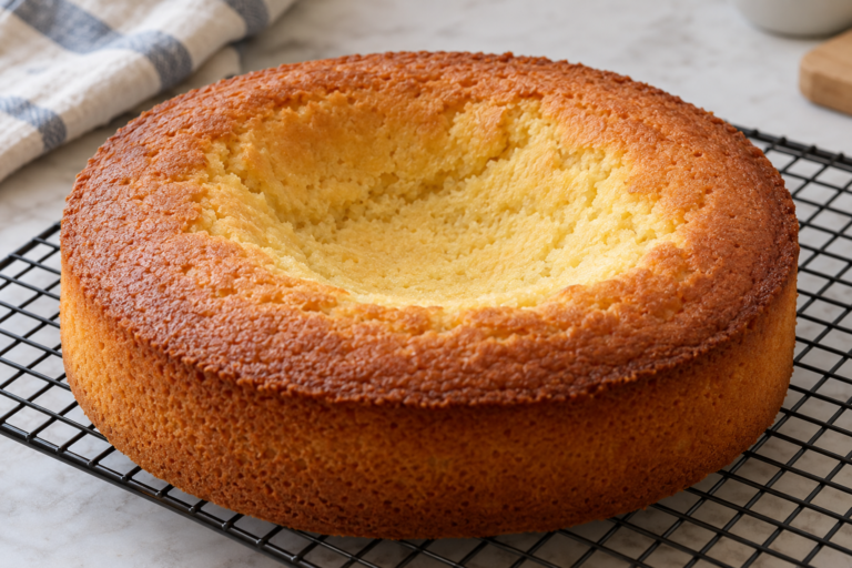 Baked cake that has sunk in the middle
